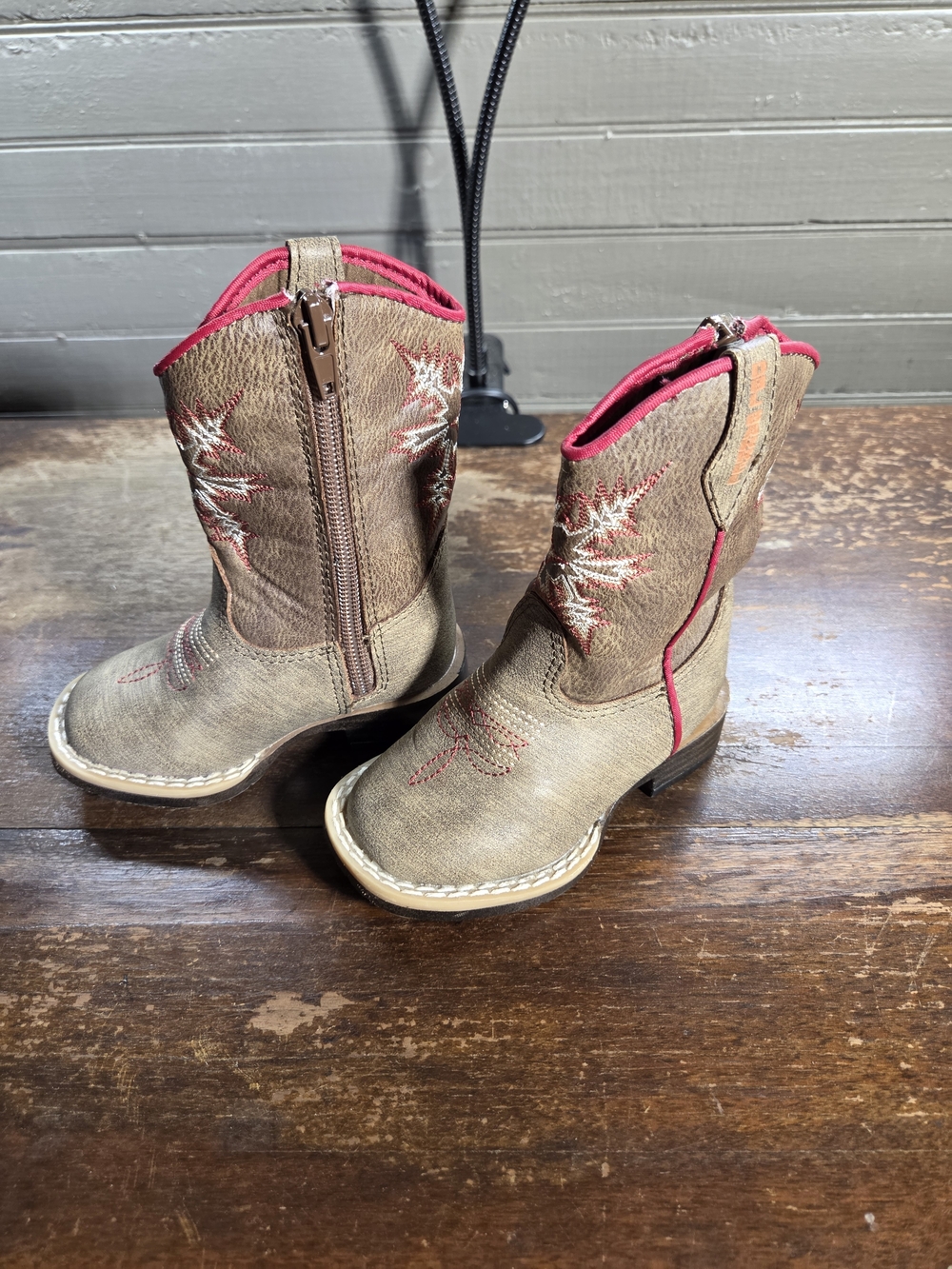 Double Barrel Girls Brown & Pink Embroidered Western Boots